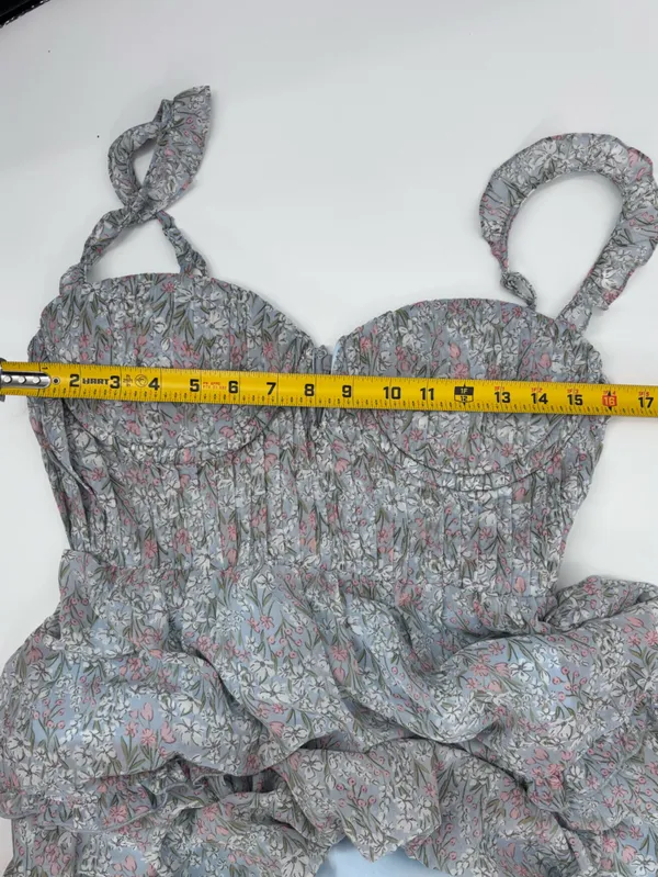 Astr Floral Tiered Maxi Dress in Light Gray and White - Image 9
