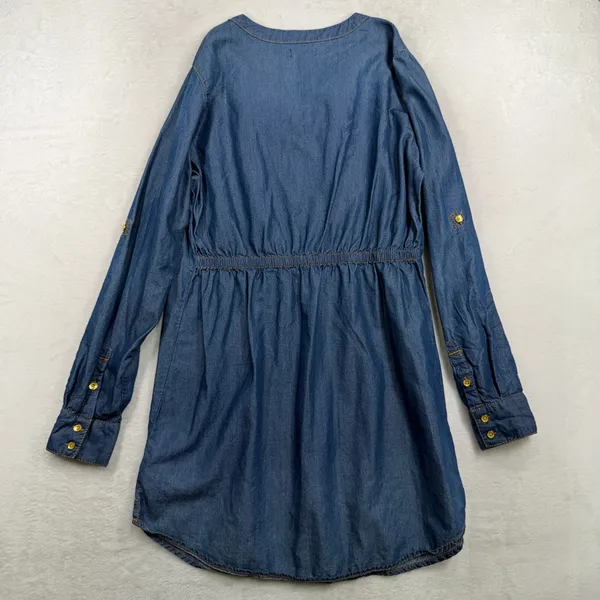 True Religion Large Denim Mini Shirt Dress Lace Up Blue Chambray Cotton Lyocell - Image 12