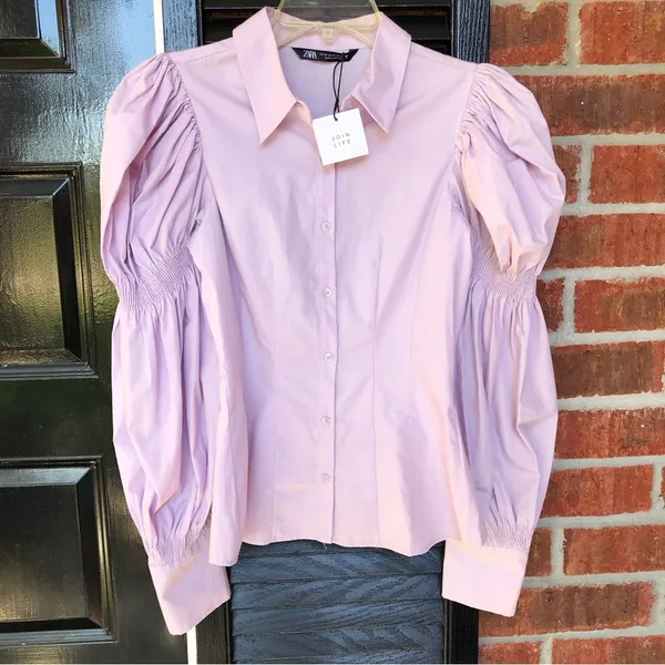 ZARA STRETCHY POPLIN SHIRT TRF Lilac XS - Image 6
