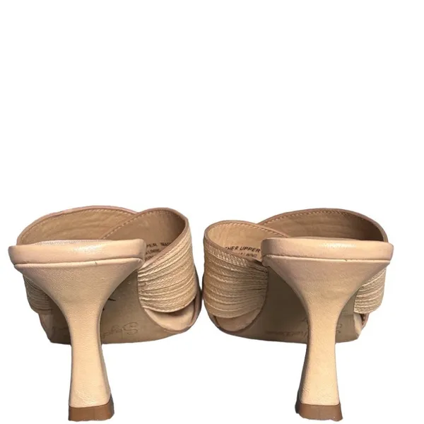 Seychelles Romantic Beige Leather Crisscross Textured Square Toe‎ Kitten Heel 7 - Image 4