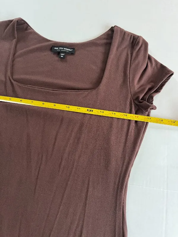 Sz M Brown See You Monday T-Shirt‎ Maxi Dress Square Neck Pullover - Image 6
