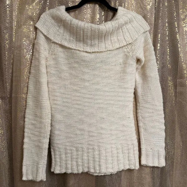 Suzy Shier Ivory Wool Knit Cowl Neck Chunky Midweight‎ Sweater Medium - Image 2
