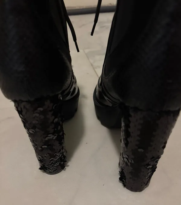 Cape Robbin Black Sequin Lace-Up Ankle Boots - Image 4