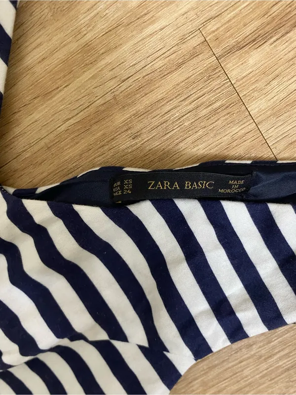 Zara Navy and White Striped V-Neck Mini Dress - Image 3