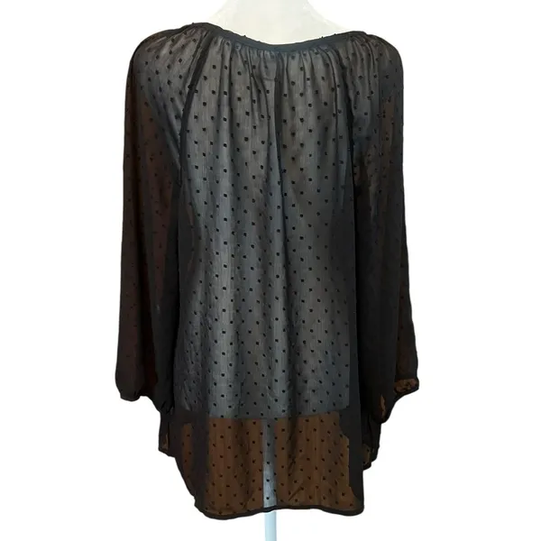 Old Navy Black Sheer Polka Dot Blouse - Image 3