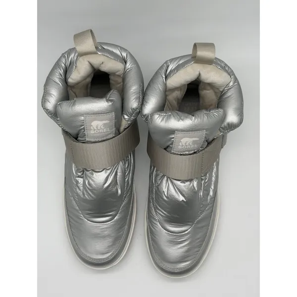 Sorel Joan of Arctic Puffy Boots Women 9 Silver Metallic Waterproof Quilted - Image 6