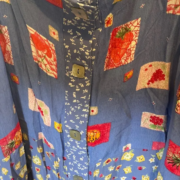 Vintage Twyla Blu Petite L Blue Fruit Floral Rayon Maxi Jumper Dress 90s Whimsy - Image 6