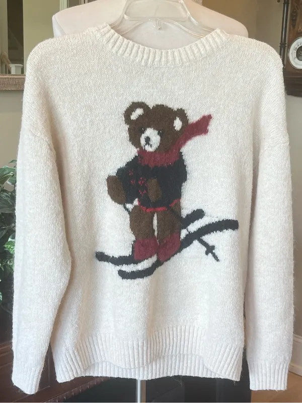 Cozy Cream Bear Snow Ski Sweater - Women's Crewneck Oversized - Image 5