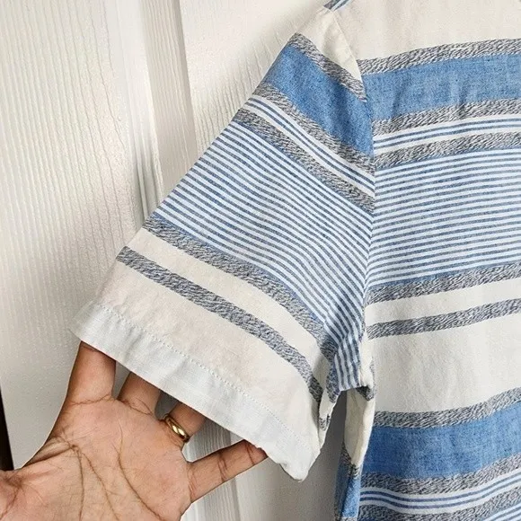 Lou & Grey Linen Cotton Striped Crop Top Blue White Grey Size M - Image 14