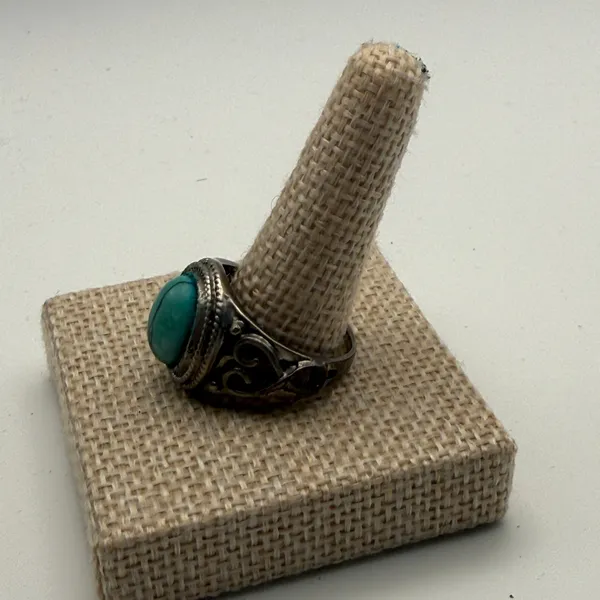 Turquoise Blue sz 9 Sterling Silver 925 Filigree Statement‎ Ring Boho - Image 3