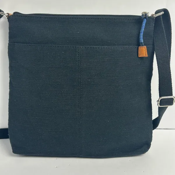 Fossil Black Canvas Crossbody Bag Leather Trim Messenger Shoulder Bag Adjustable - Image 4
