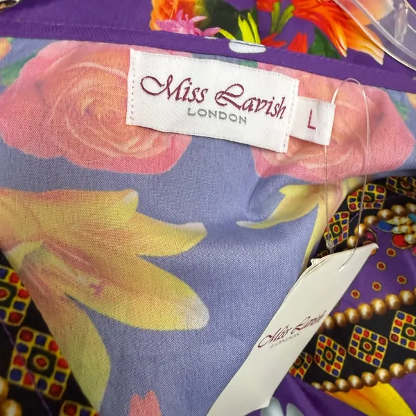 Miss Lavish Kaftan‎ Dress L Tropical Birds Flowers Resort White Lotus Boho NWT - Image 4