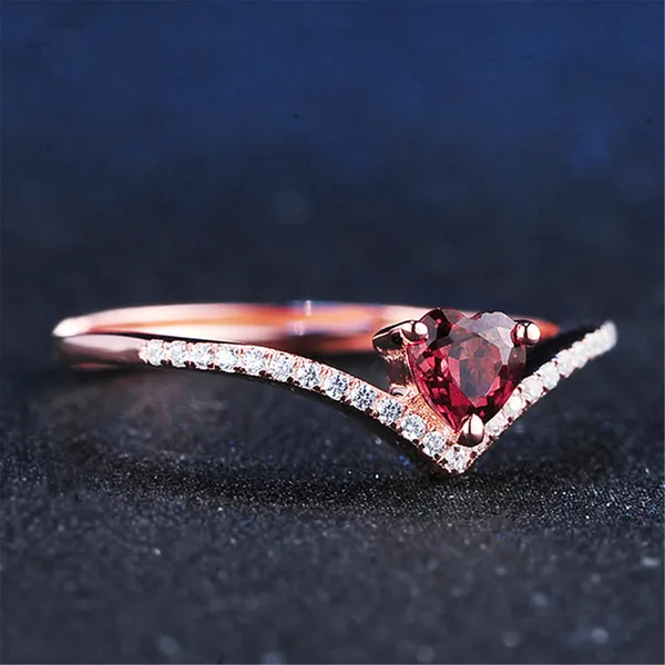 14K Rose Gold Plated Adjustable Red Crystal Love Heart Ruby Wedding Ring for Women - Image 4