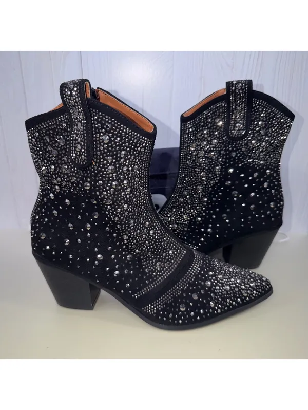 DADAWEN Black Rhinestone Western Ankle Boots Size 8 - Image 7
