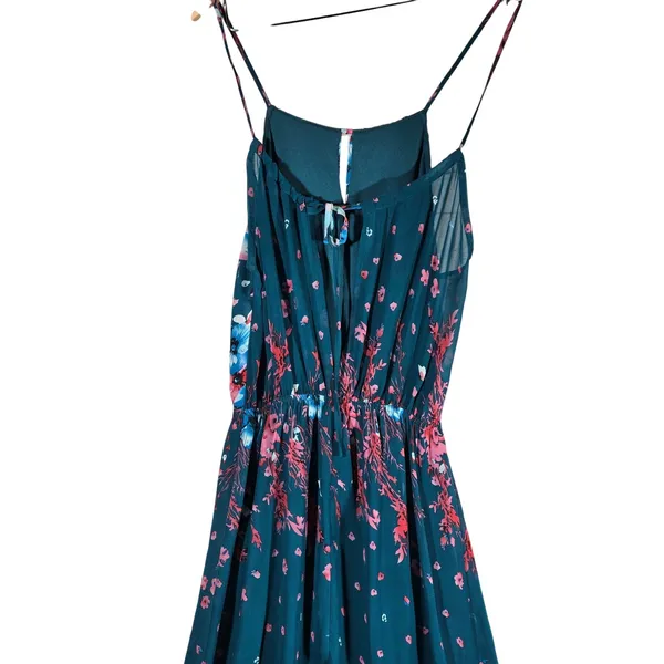 Fate Floral Maxi Dress Teal‎ Blue Pink Spaghetti Strap Elastic Waist M Halter - Image 5