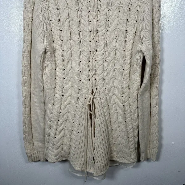 Cabi Womens Sweater‎ Small Cable Knit Corset Tie Back Style 3157 Ivory Cream - Image 11