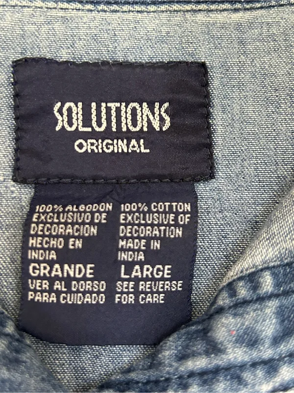 VTG 90’s Solution Originals Embroidered Fall Scene Denim Button Up Shirt Size L - Image 2