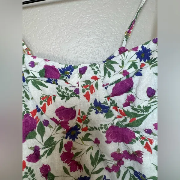 Vix Paula Hermanny Clover Yana Floral Mini Dress in White XS Linen Rayon $268 - Image 12