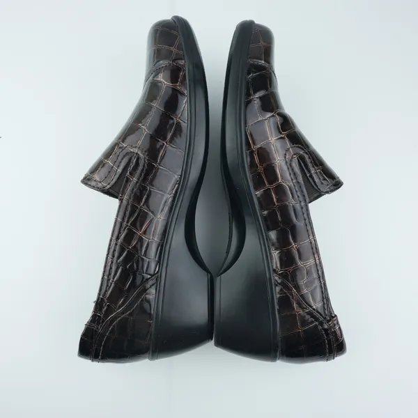 Clarks Loafers Women 8M Brown Croc‎ Embossed Patent Wedge Bendables 38634 - Image 7