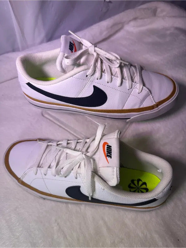 Nike White Sneakers with Black Swoosh and Orange Accent - Image 2