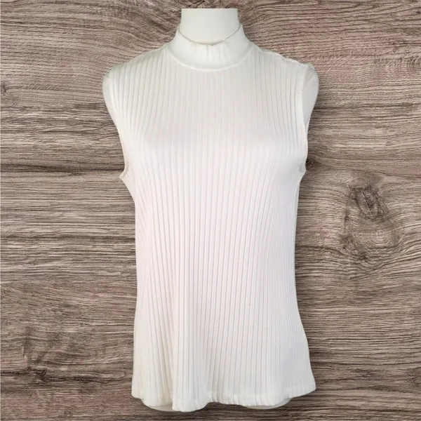 Liverpool Los Angeles Cream Sleeve Ribbed Knit High Neck Tank LARGE - Image 2