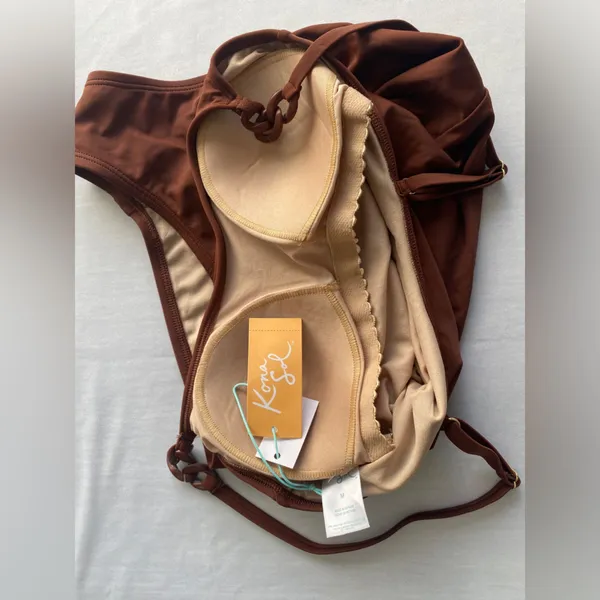 Kona Sol Brown Women’s Chain Link‎ Medium Coverage Sew In Cups One Piece Swimsuit Size M - Image 10