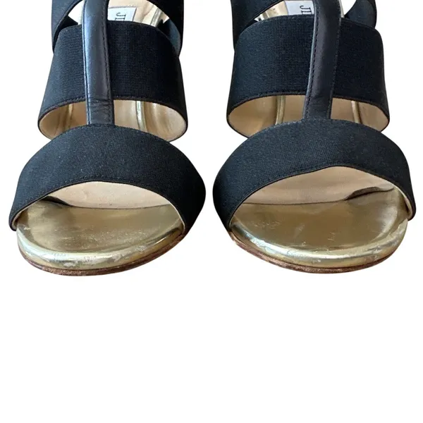 Jimmy Choo Dario Black Ladder Strap‎ Gold Heel Sandals Size US 8, IT 38 - Image 4