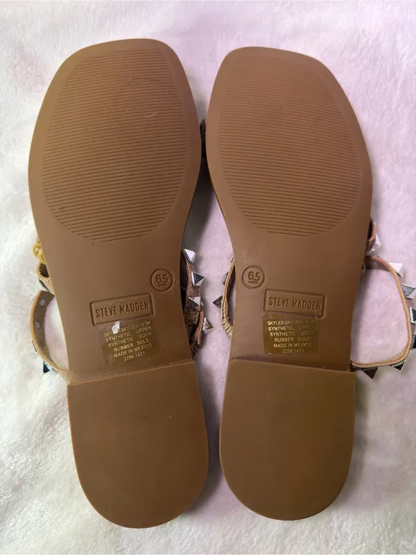 Steve Madden Nude Studded Triple-Strap Slide Sandals - Image 9