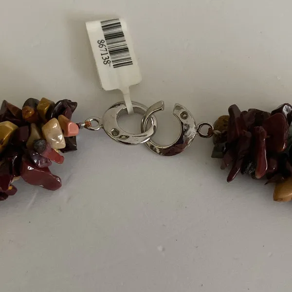 Agate Jasper collar necklace Multicolor natural stone nugget beaded cluster EUC - Image 3