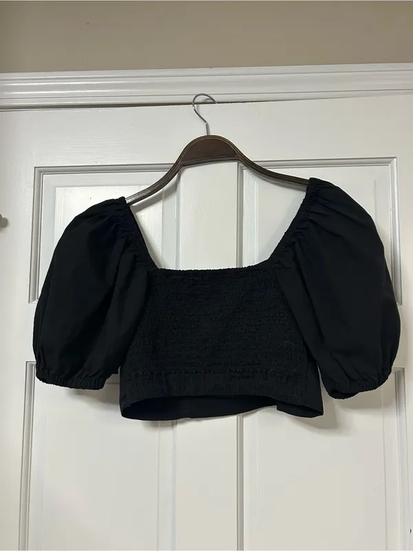 aerie Black Puff Sleeve Square Neck Crop Top - Image 5