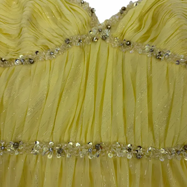 Mac Duggal Strapless Chiffon Hi Low Evening Gown Lemon Yellow Size 14 - Image 13