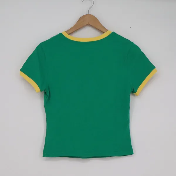 Green Yellow Ringer Tee 01 Graphic Short Sleeve Sporty Baby Tee Medium - Image 2
