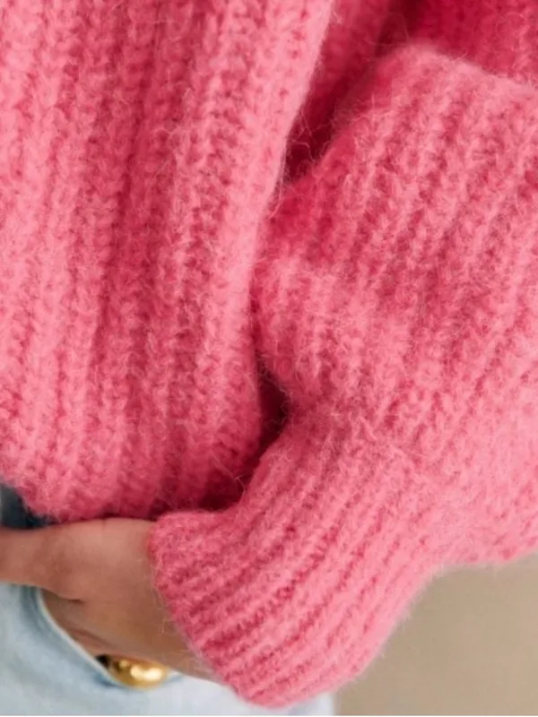 Sezane Basile Cardigan Pop Pink Alpaca Wool Chunky Knit Sweater XS - Image 3