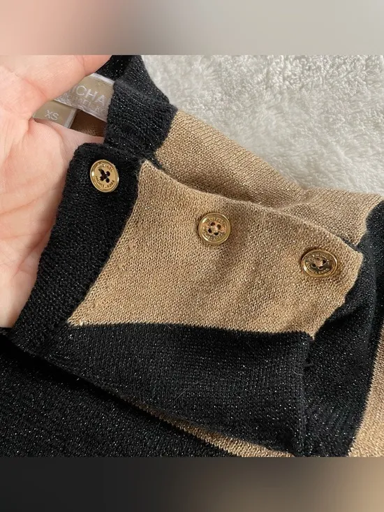 Michael Kors Gold and Black Striped Sweater size XS - Image 4