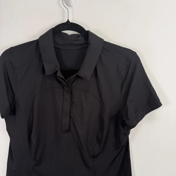 Lululemon Quick Drying Short Sleeve Polo Shirt Black Active Golf Tennis Womens 8 - Image 3
