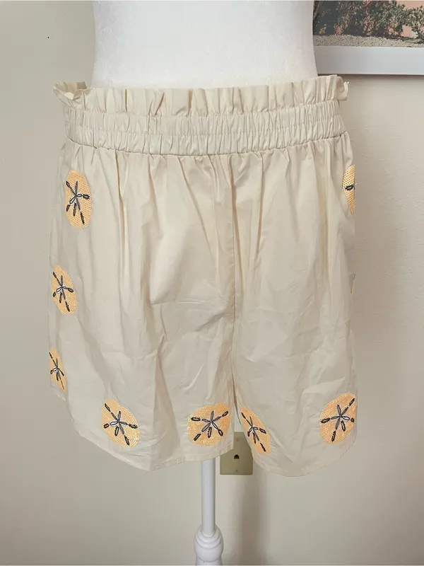 QUEEN OF SPARKLES Sequin Sand Dollar Cotton Tie Tank Top & Shorts Matching Set - Image 9