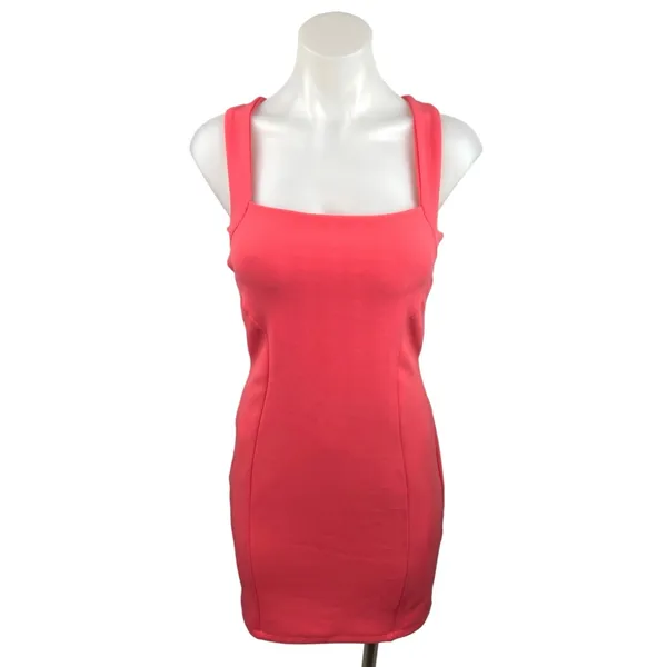 ASOS Coral Square Neck Sleeveless Back Stretch Mini Sheath Dress Size 6 - Image 3