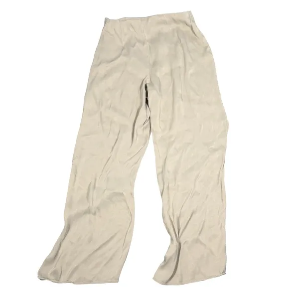 Zara Wide Leg Pants Womens XS Beige High Rise Pleated Flowy Pull On - Image 4