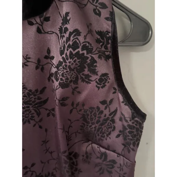 Purple‎ Black Floral Velvet Flocked Cheongsam Qipao Whimsigoth Sheath Dress - Image 4