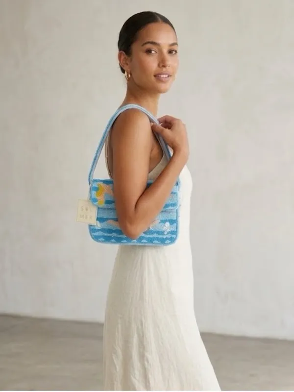 NWT Sol & Mer Beaded Swimmer Shoulder Bag Blue Coastal Baguette Purse Viral - Image 2