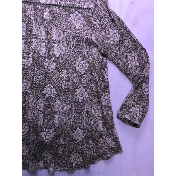 Sun‎ & Shadow Floral Blouse Womens XL Olive Green Boho Crochet Trim - Image 8