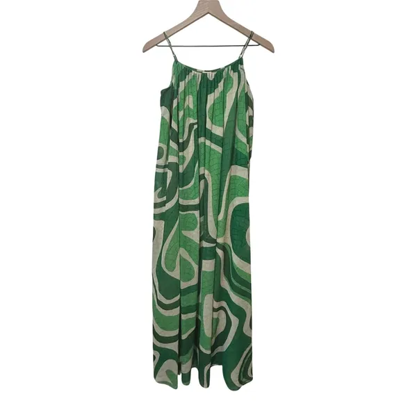Farm Rio Anthropologie Maxi Dress Small Green Psychedelic Wave Boho Vacation - Image 3