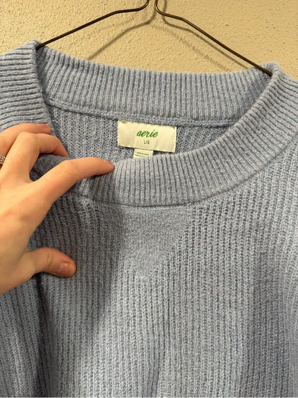 aerie Light Blue Ribbed Crewneck Sweater - Image 4