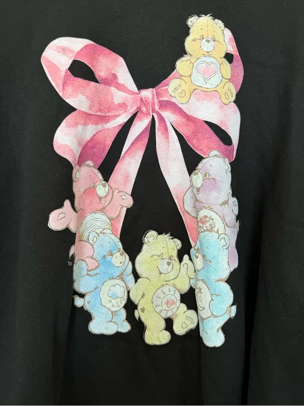 Care Bears Black Crewneck Sweatshirt with Pink Bow and Pastel Bears - Image 2