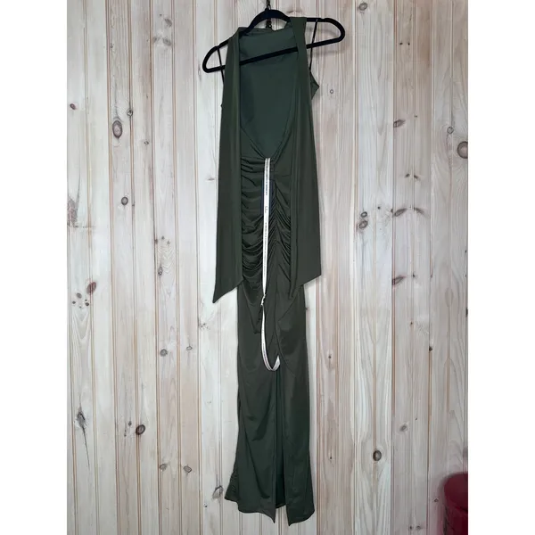 NWT Lulus Seraiah Olive Green Knotted Ruched Halter Maxi Dress Bridesmaid Size S - Image 5