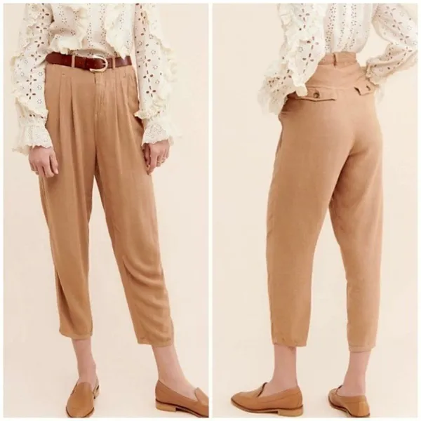 Free People Faded Love Tan Linen Blend Trouser Pants - Image 2
