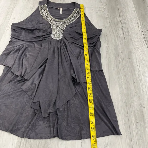 Studio Y Gray Sleeveless Tunic Beaded Sequin Top XL Y2K Clubwear Slinky Longline - Image 9