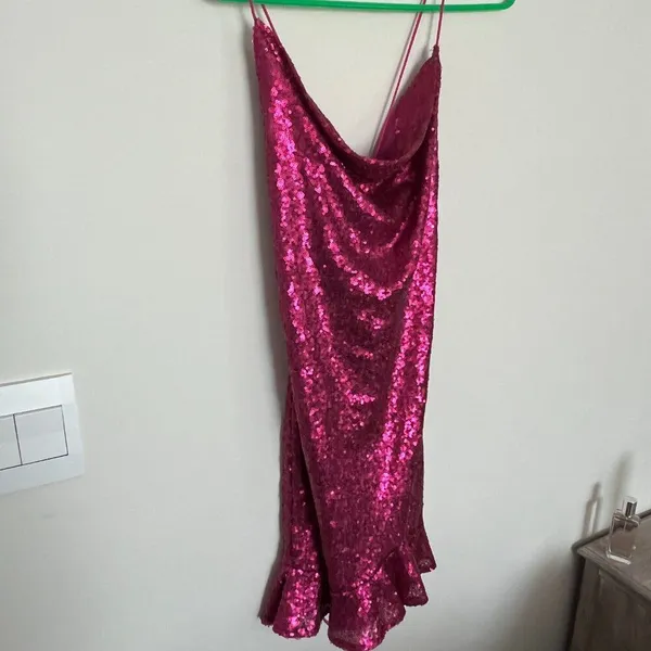 Lena Hot Pink Sequin Mini‎ Dress with Lace up Back - Size M - Image 5