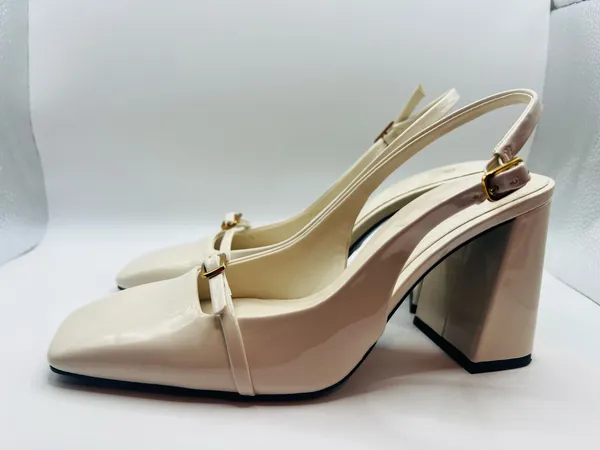 Zara Womens Cream Slingback Block Heels Square Toe Minimalist Chic Size 7 Mod - Image 3