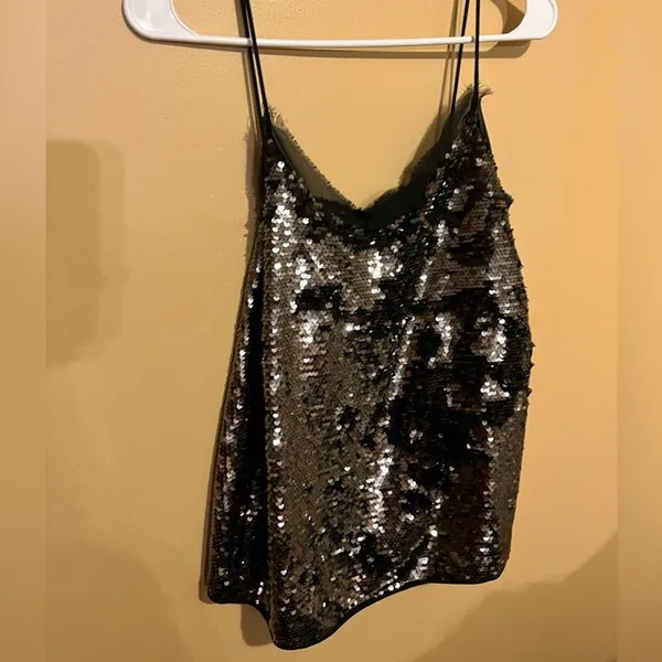 WDNY Cami Sequin Party Top Spaghetti Straps V Neck Size M Metallic NWT - Image 9